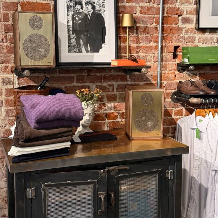 Sieg S14 speakers on the shelf and counter at Quattro Tizi in Charlottesville