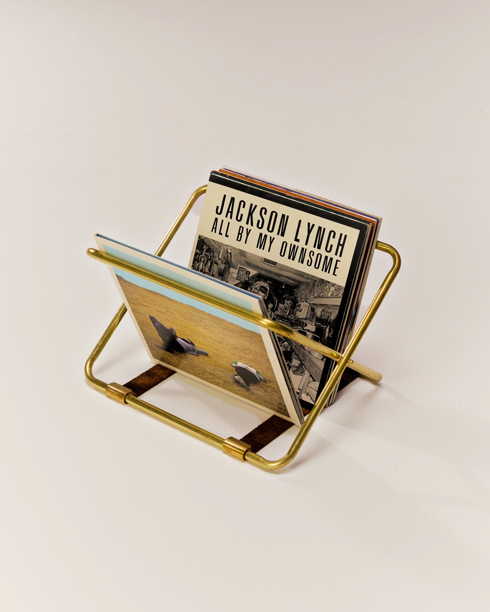Sieg / Brass & Leather Vinyl Record Rack - Sieg
